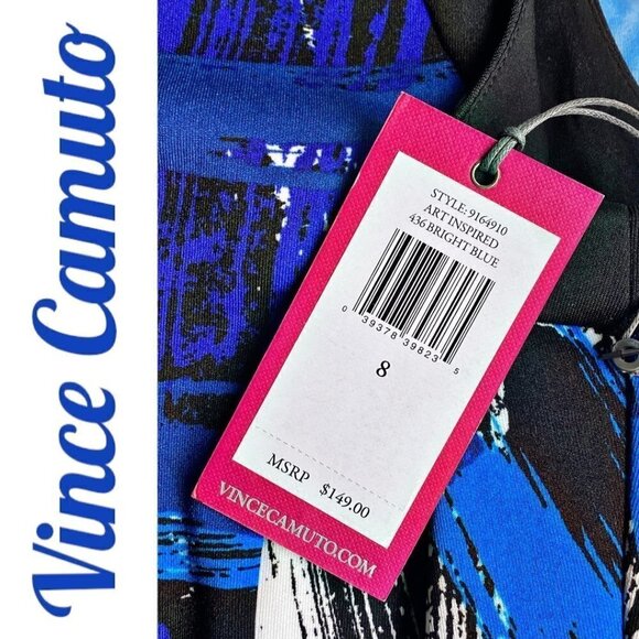 NWT VINCE CAMUTO Art Inspired Bright Blue Brushstroke Mini Sheath Dress, Size 8 - Picture 6 of 10